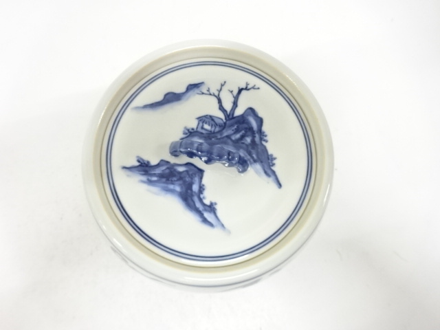  巽窯造　染付　山水雲鶴銅〆　水指